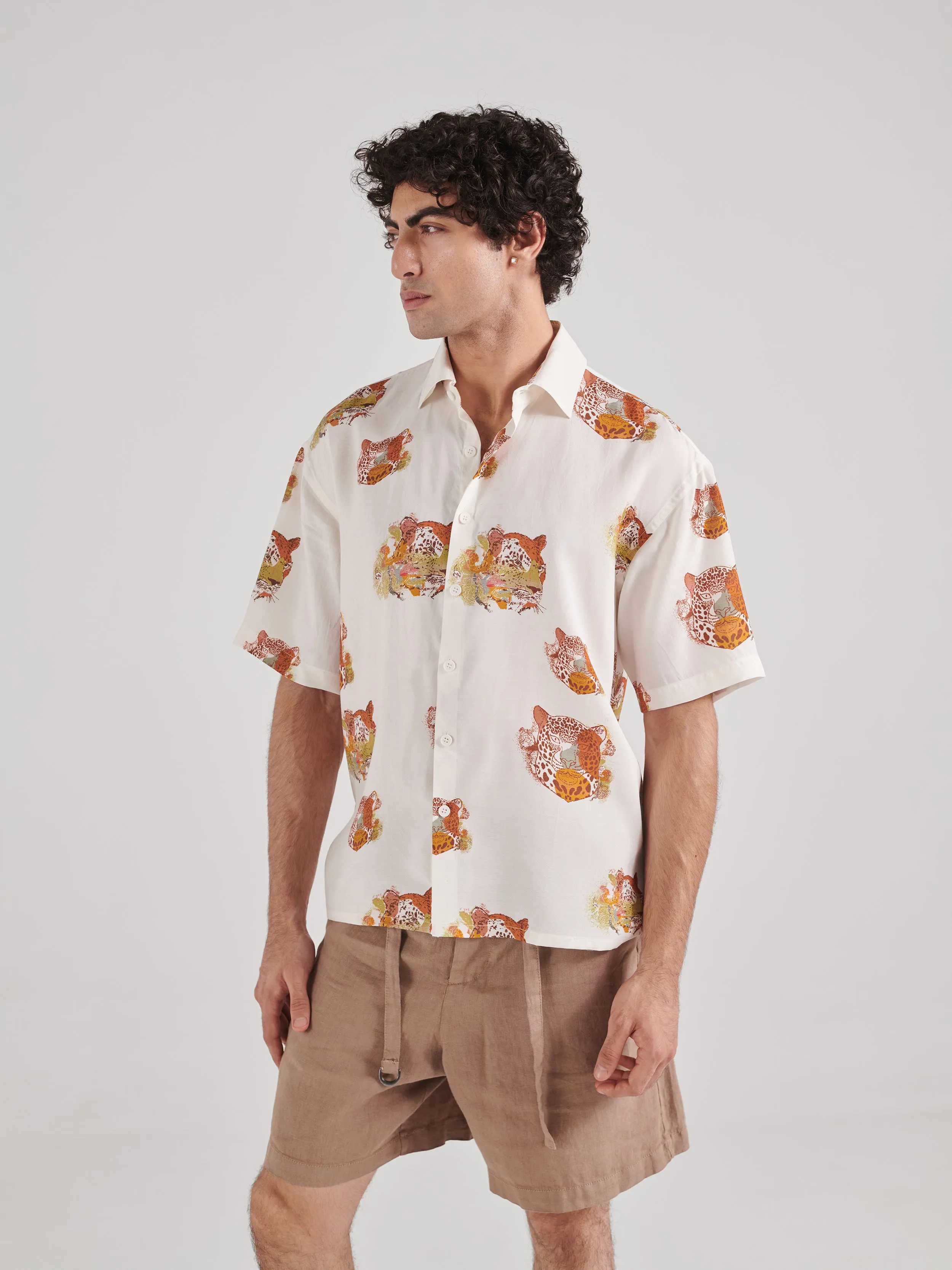 Leopard White Drop Shoulder Shirt