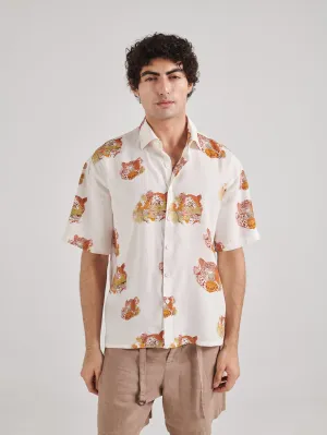 Leopard White Drop Shoulder Shirt