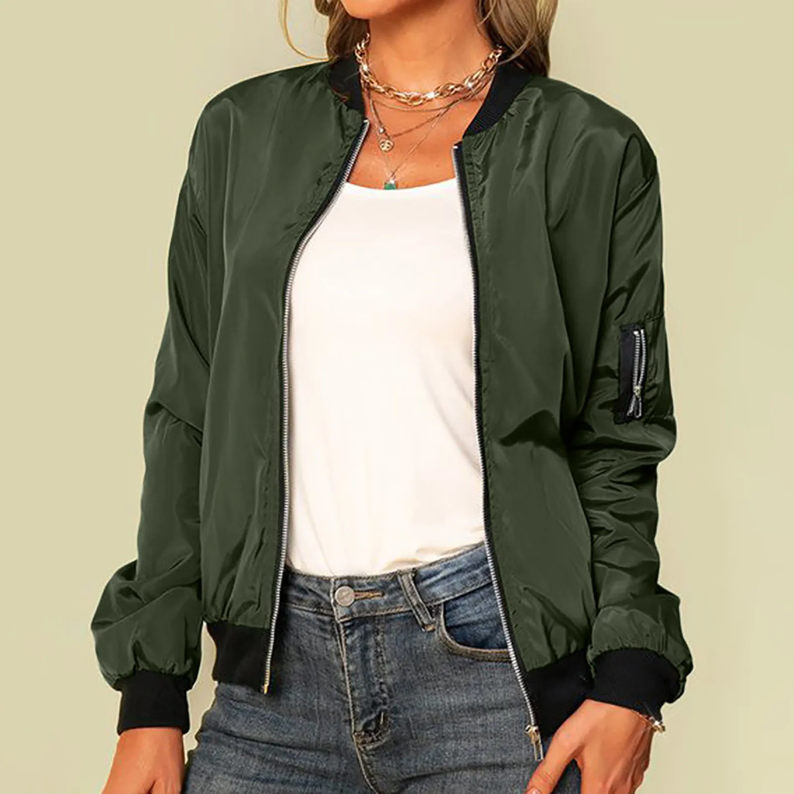 Lightweight bomber jacket with zip - Comfortable and versatile - Perfect for chilly days