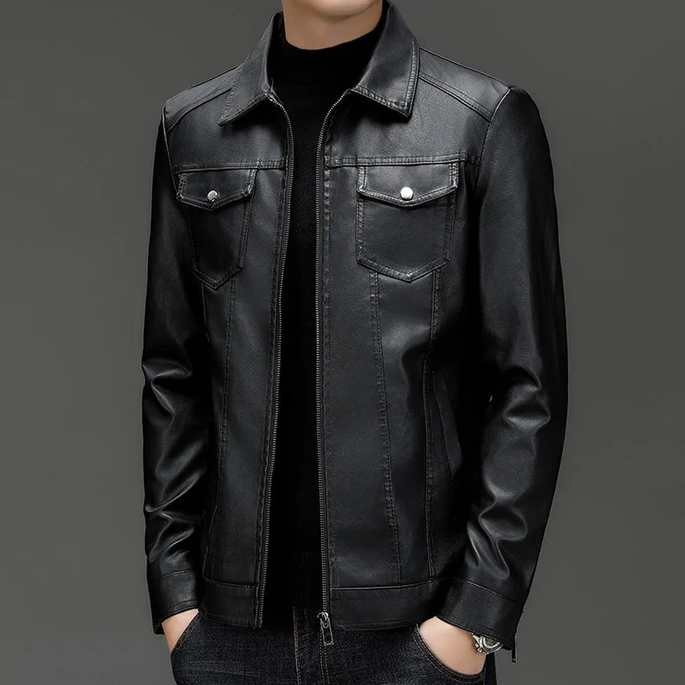 Lightweight Men's Windproof Faux Leather Jacket for Casual Outings