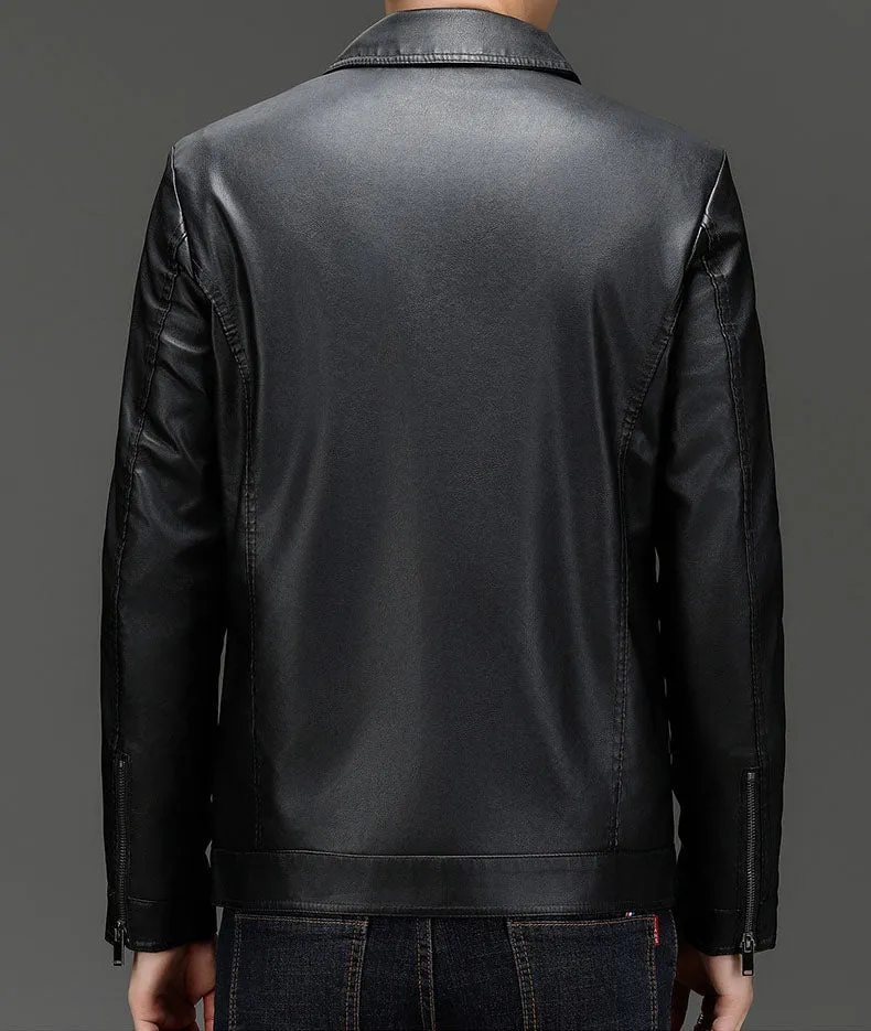 Lightweight Men's Windproof Faux Leather Jacket for Casual Outings