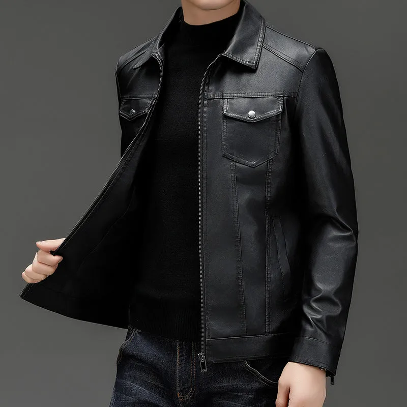 Lightweight Men's Windproof Faux Leather Jacket for Casual Outings