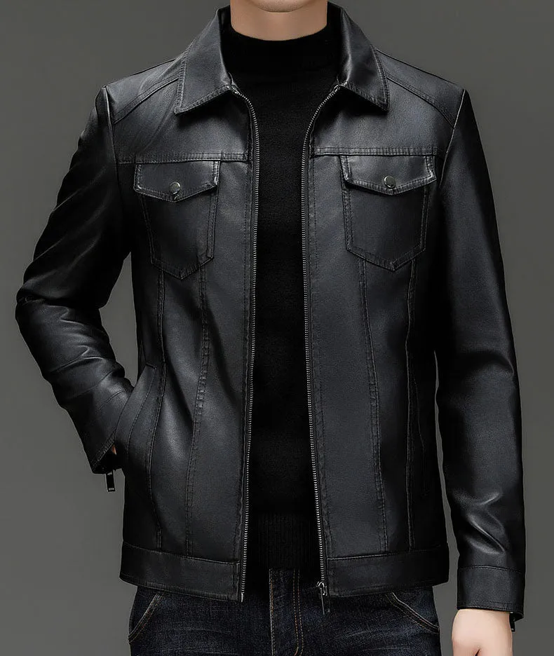 Lightweight Men's Windproof Faux Leather Jacket for Casual Outings