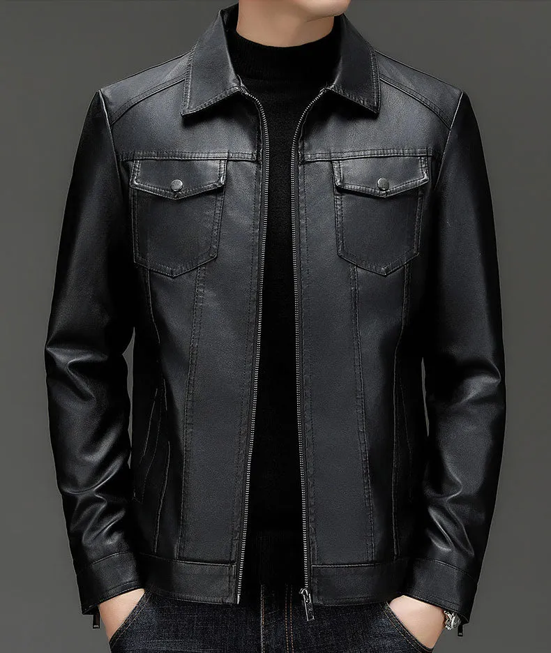 Lightweight Men's Windproof Faux Leather Jacket for Casual Outings