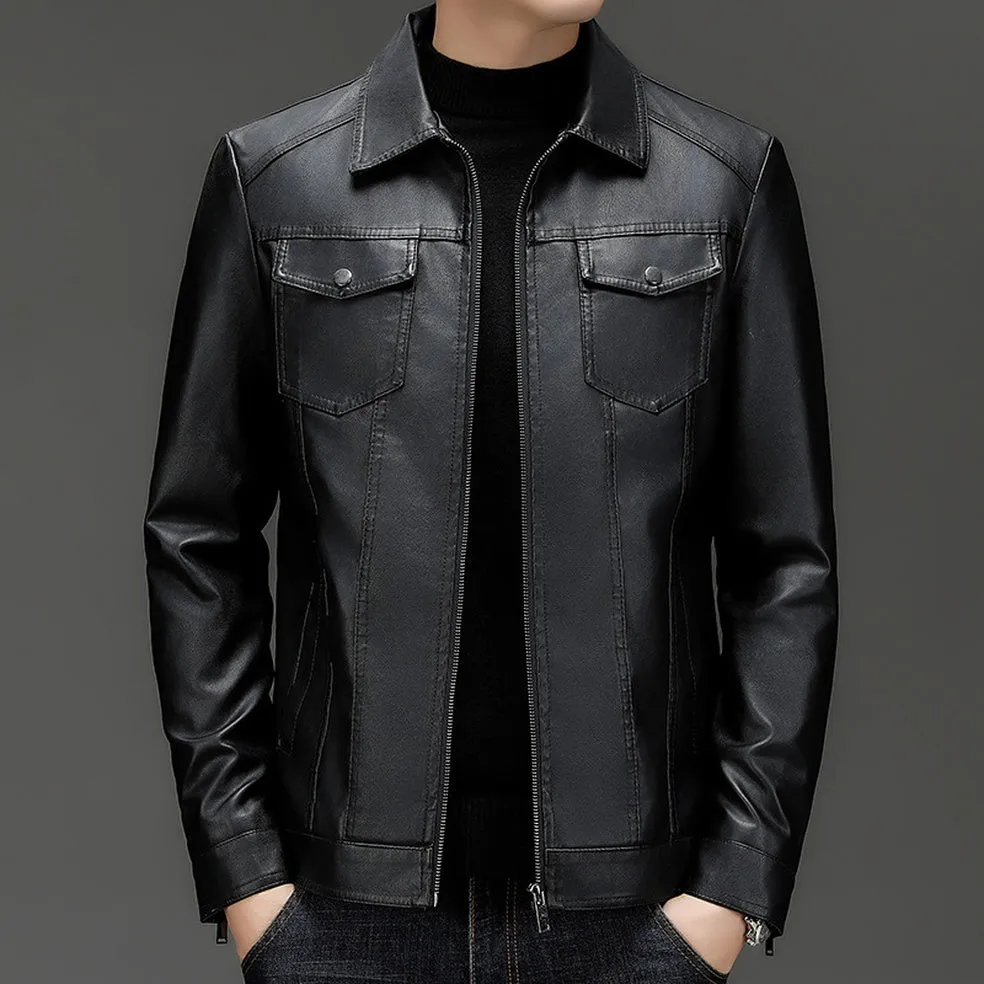 Lightweight Men's Windproof Faux Leather Jacket for Casual Outings