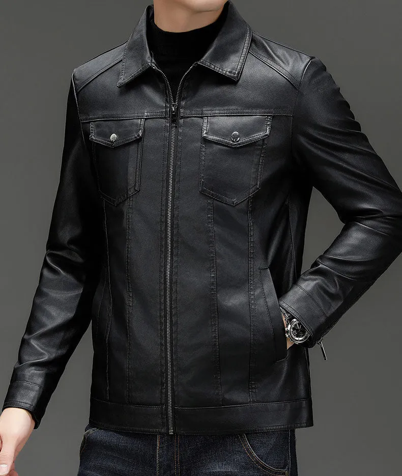 Lightweight Men's Windproof Faux Leather Jacket for Casual Outings