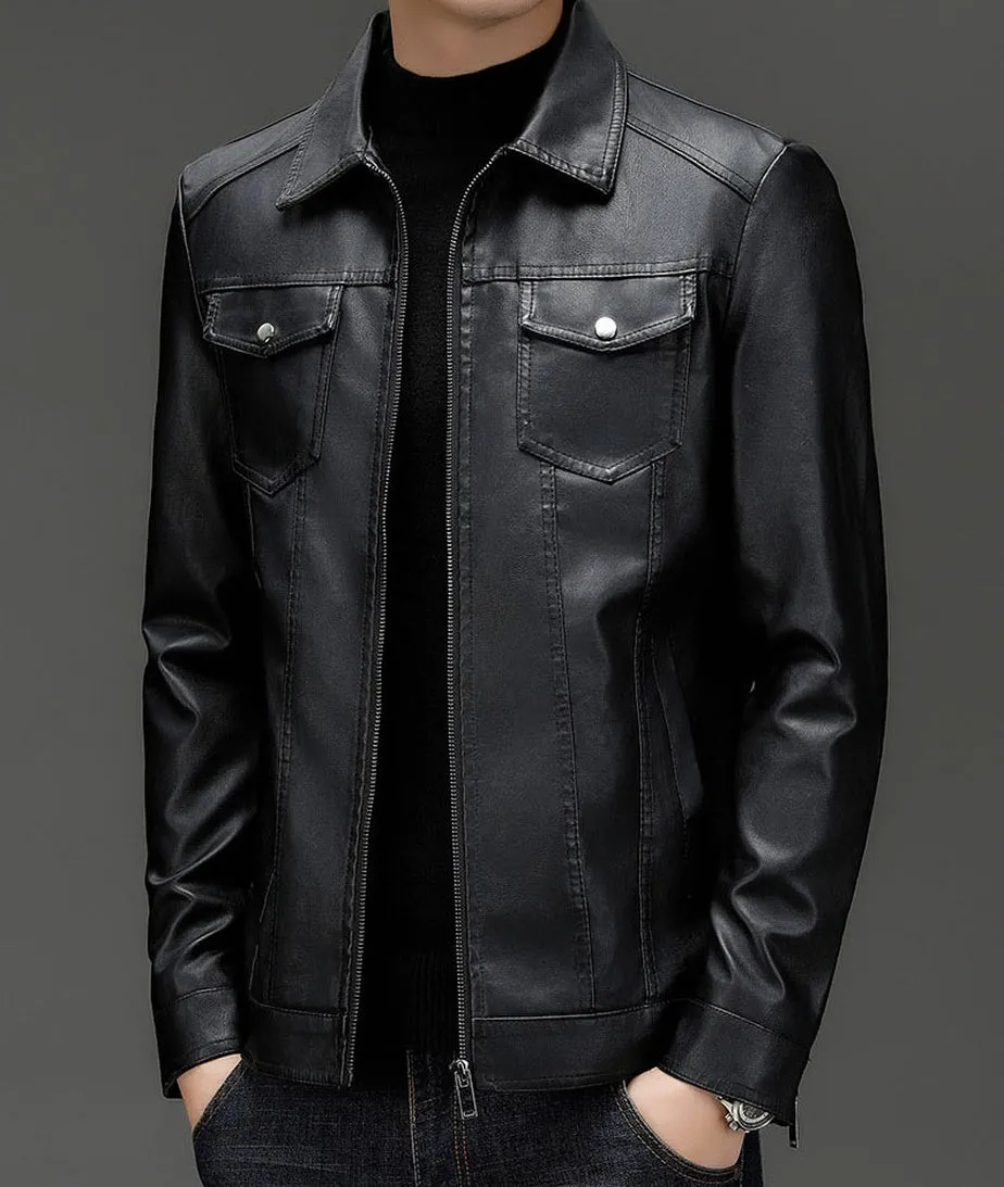 Lightweight Men's Windproof Faux Leather Jacket for Casual Outings
