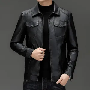 Lightweight Men's Windproof Faux Leather Jacket for Casual Outings