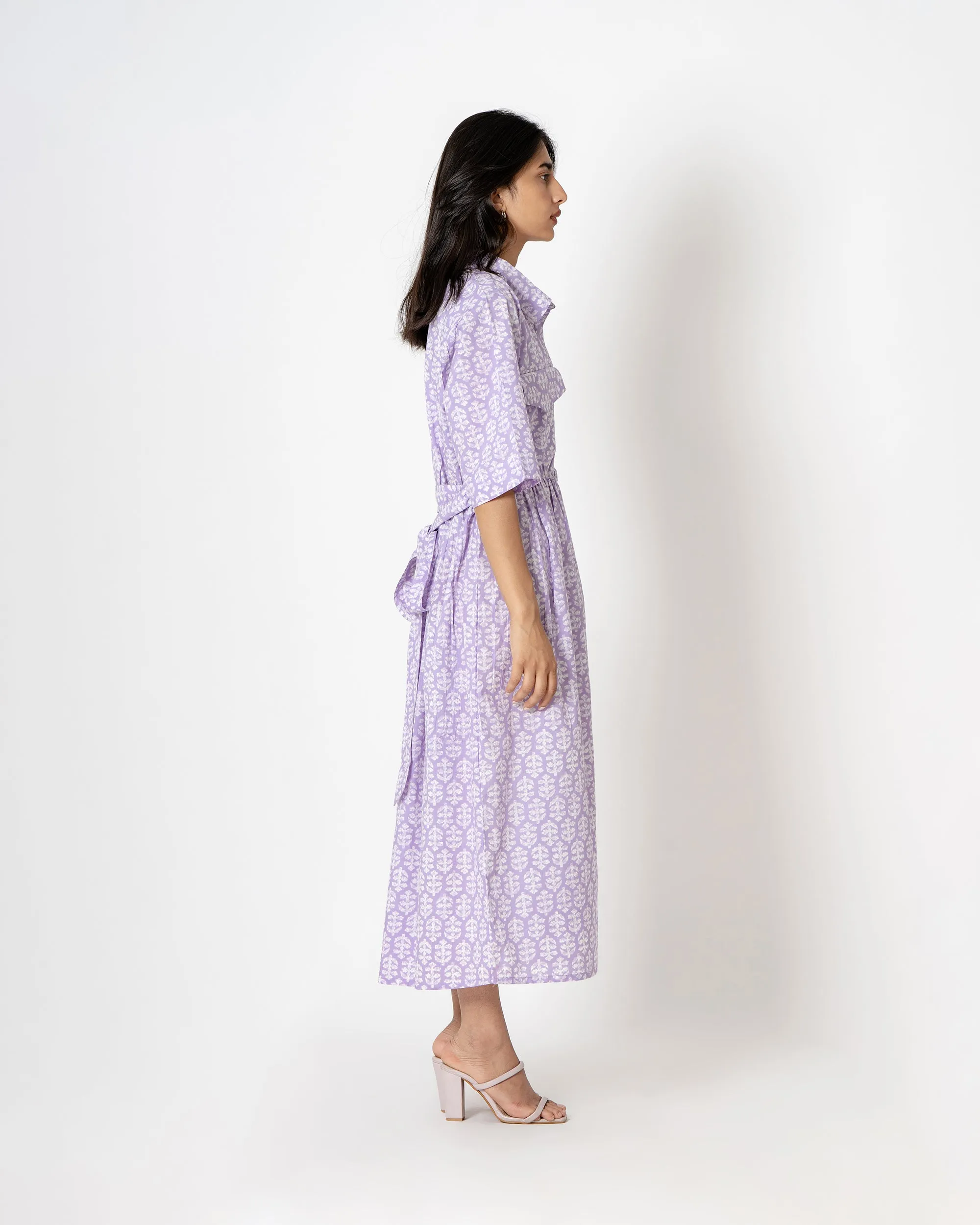 Lilac Bush Hand Print Cotton Dress