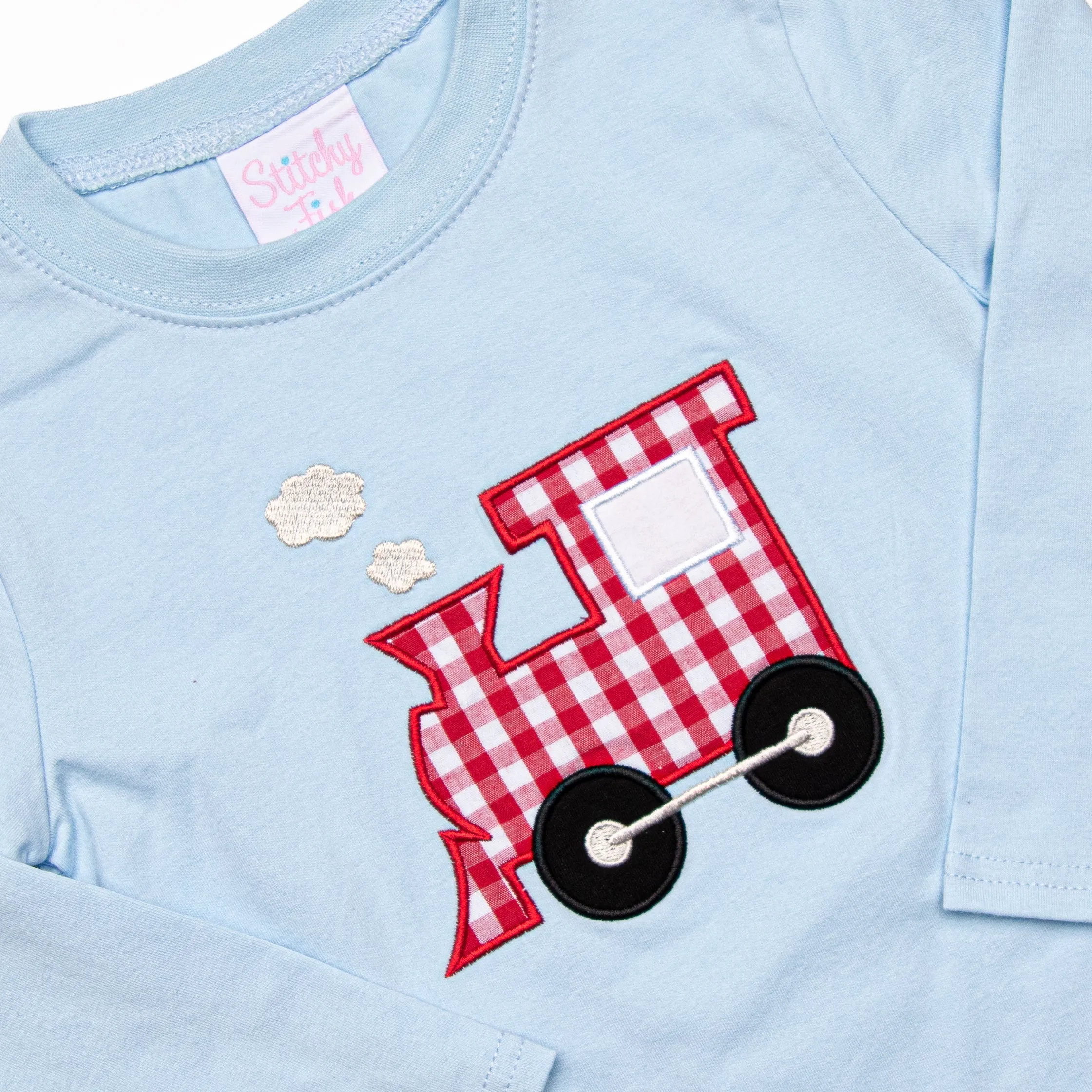 Locomotive Lad Applique Top, Blue