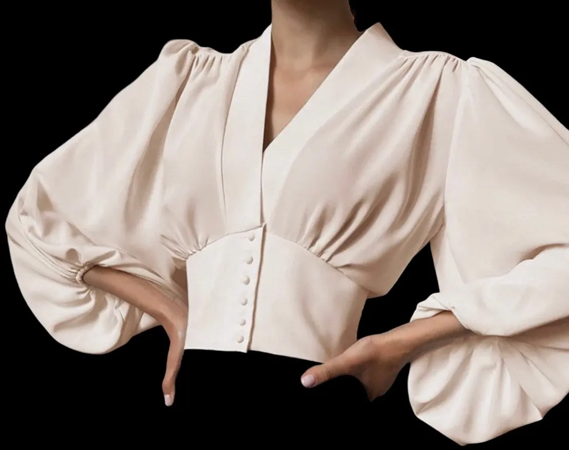 LONG SLEEVE V-NECK BUTTON DOWN BLOUSE