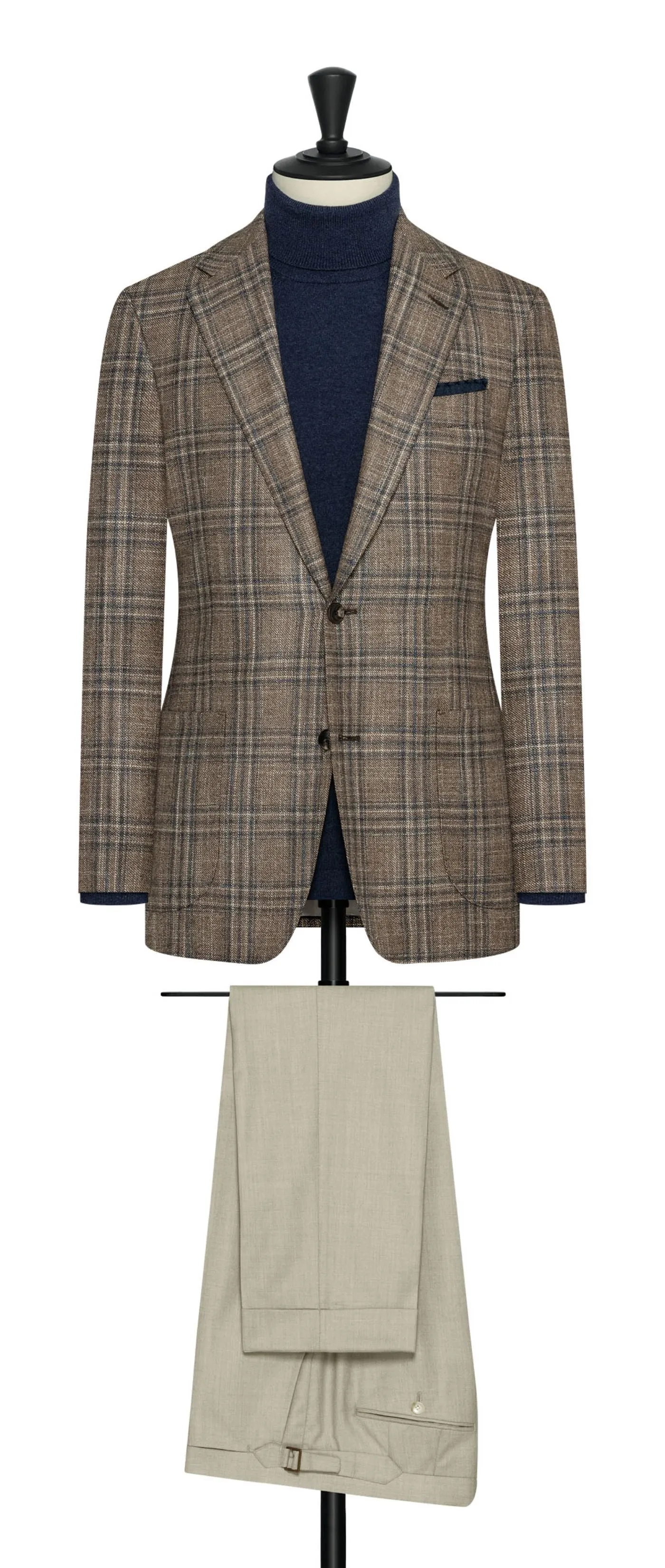 Loro Piana Brown Sharkskin Wool, Silk & Cashmere with Royal Blue Overcheck