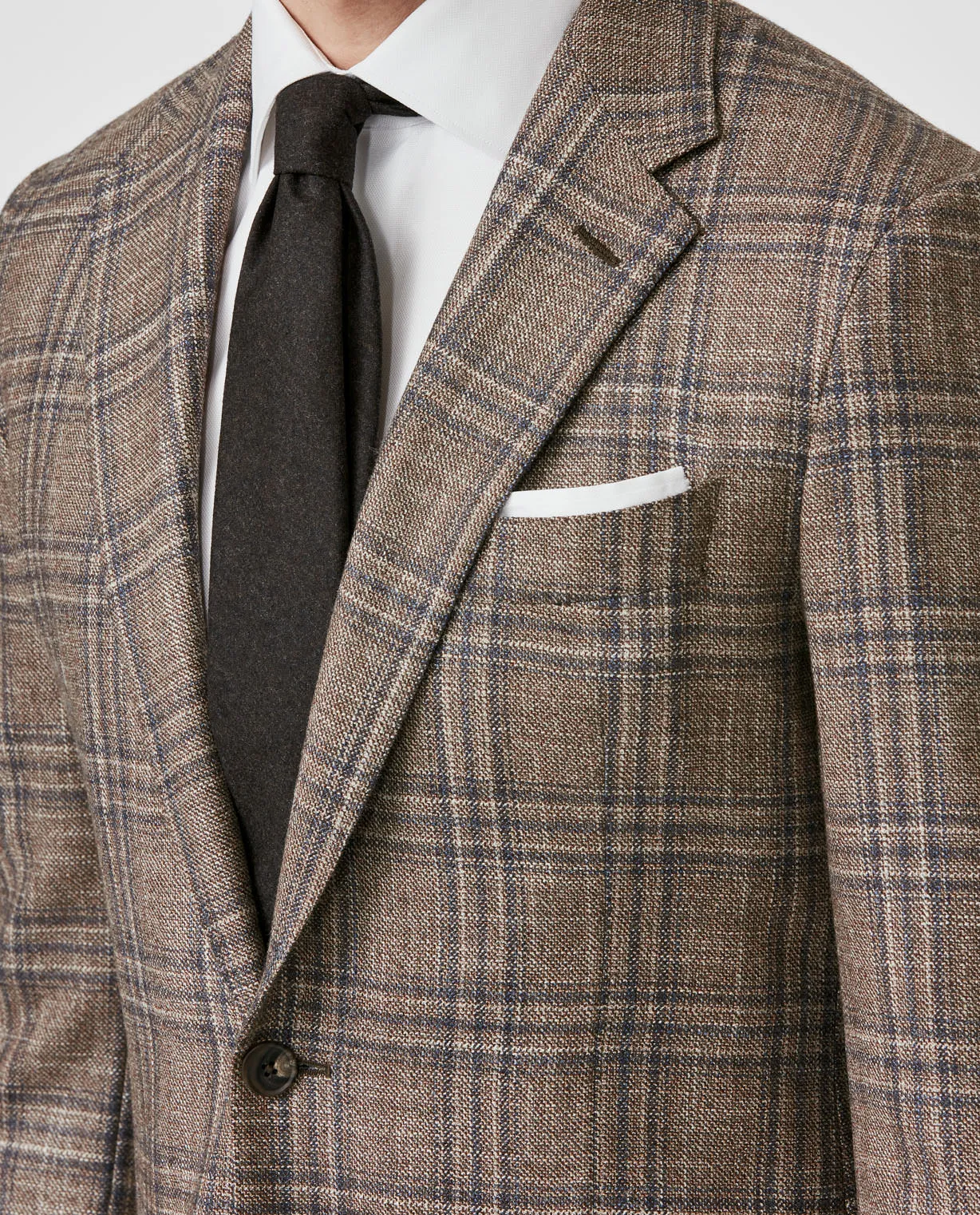 Loro Piana Brown Sharkskin Wool, Silk & Cashmere with Royal Blue Overcheck