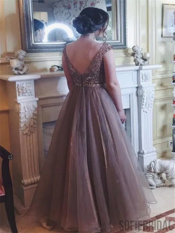 Lovely Beaded Prom Dresses, Tulle Prom Dresses, V-back Prom Dresses, Long Prom Dresses, PD0614