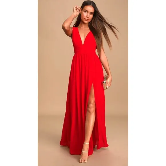 Lulus Heavenly Hues Red Maxi Dress Size M