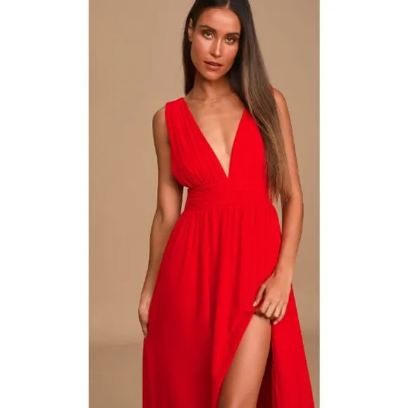 Lulus Heavenly Hues Red Maxi Dress Size M