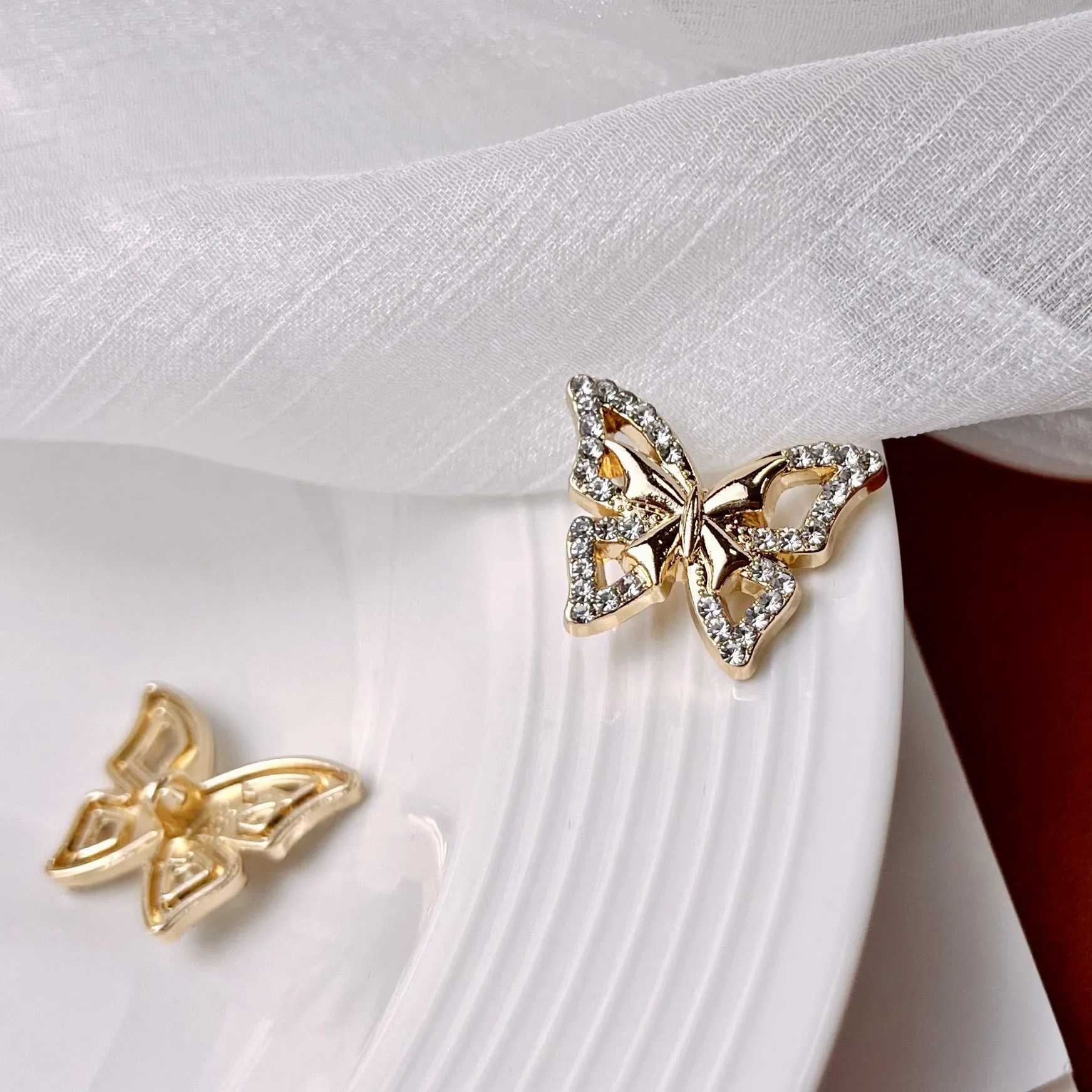 Luxury Rhinestone Butterfly Metal Shank Buttons for Women Coat 12pcs