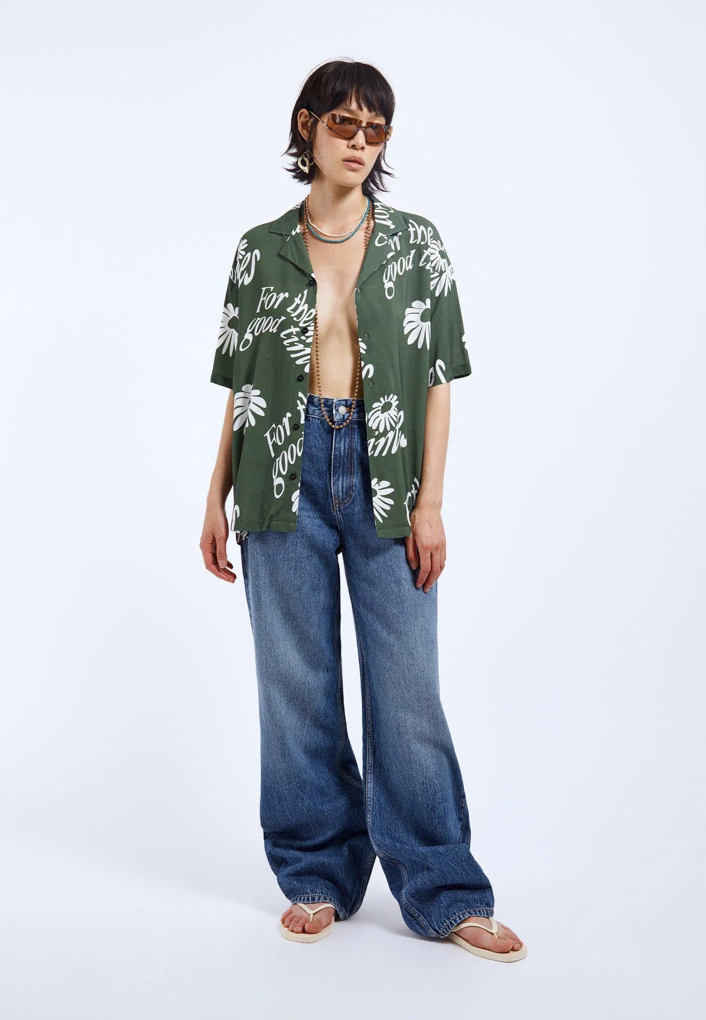 Madi Shirt - Green Flower All Over