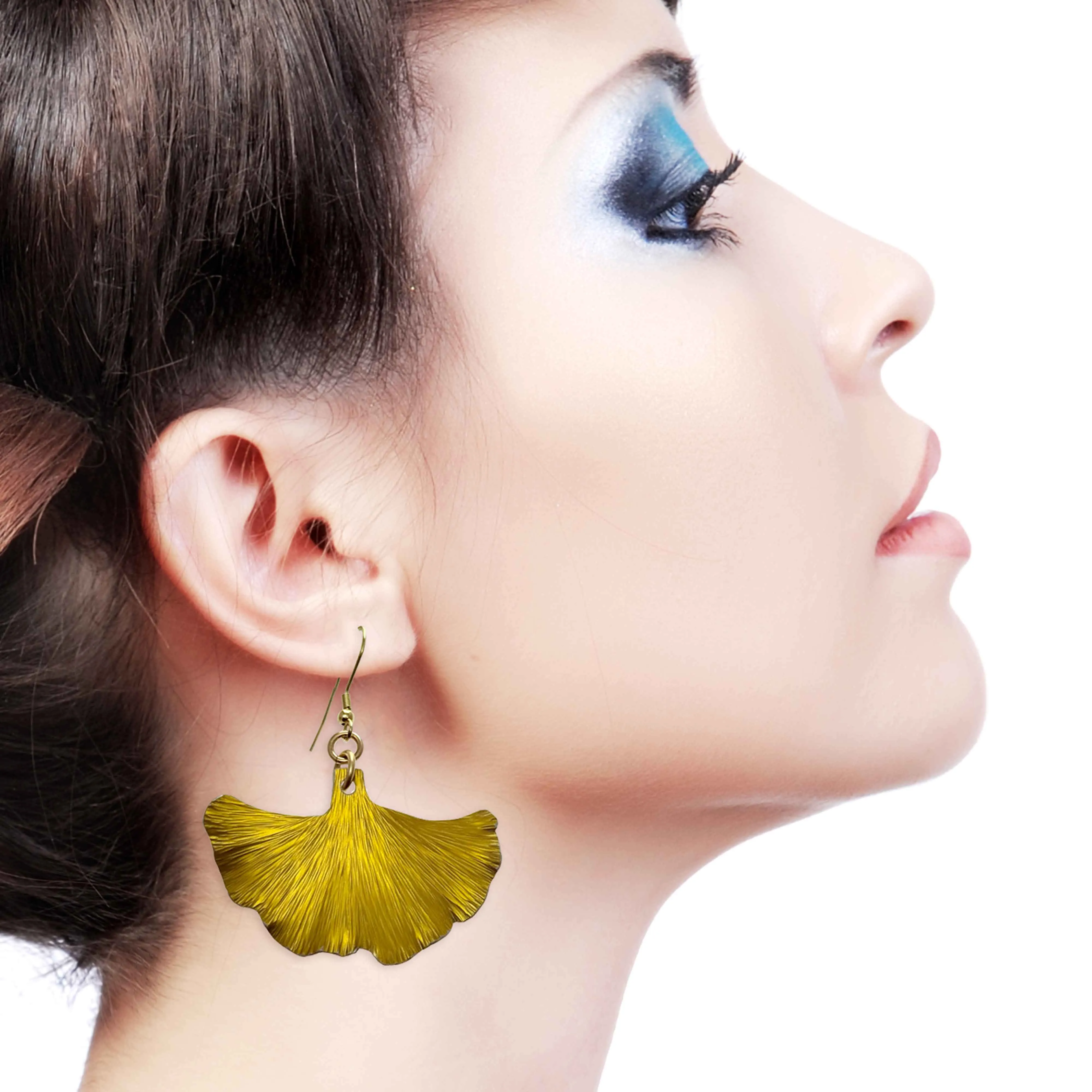 Medium Canary Yellow Anodized Ginkgo Leaf Earrings