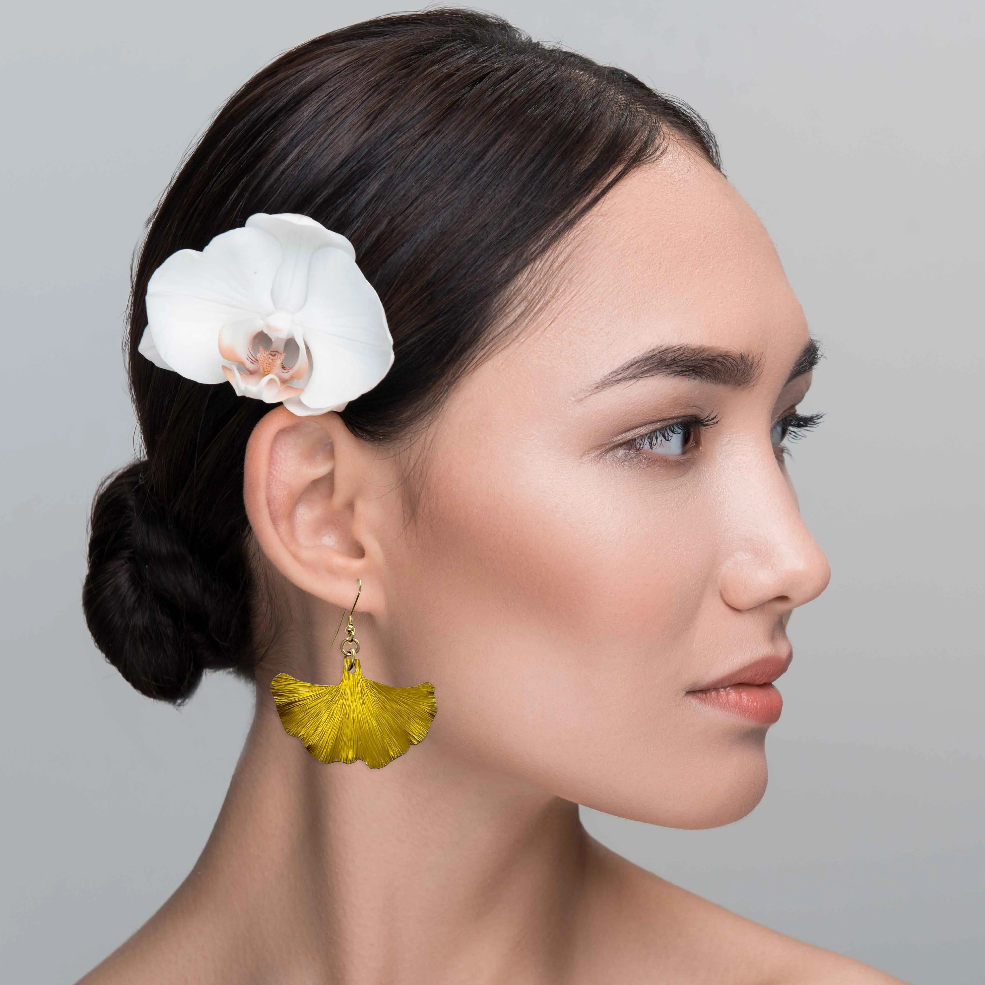Medium Canary Yellow Anodized Ginkgo Leaf Earrings