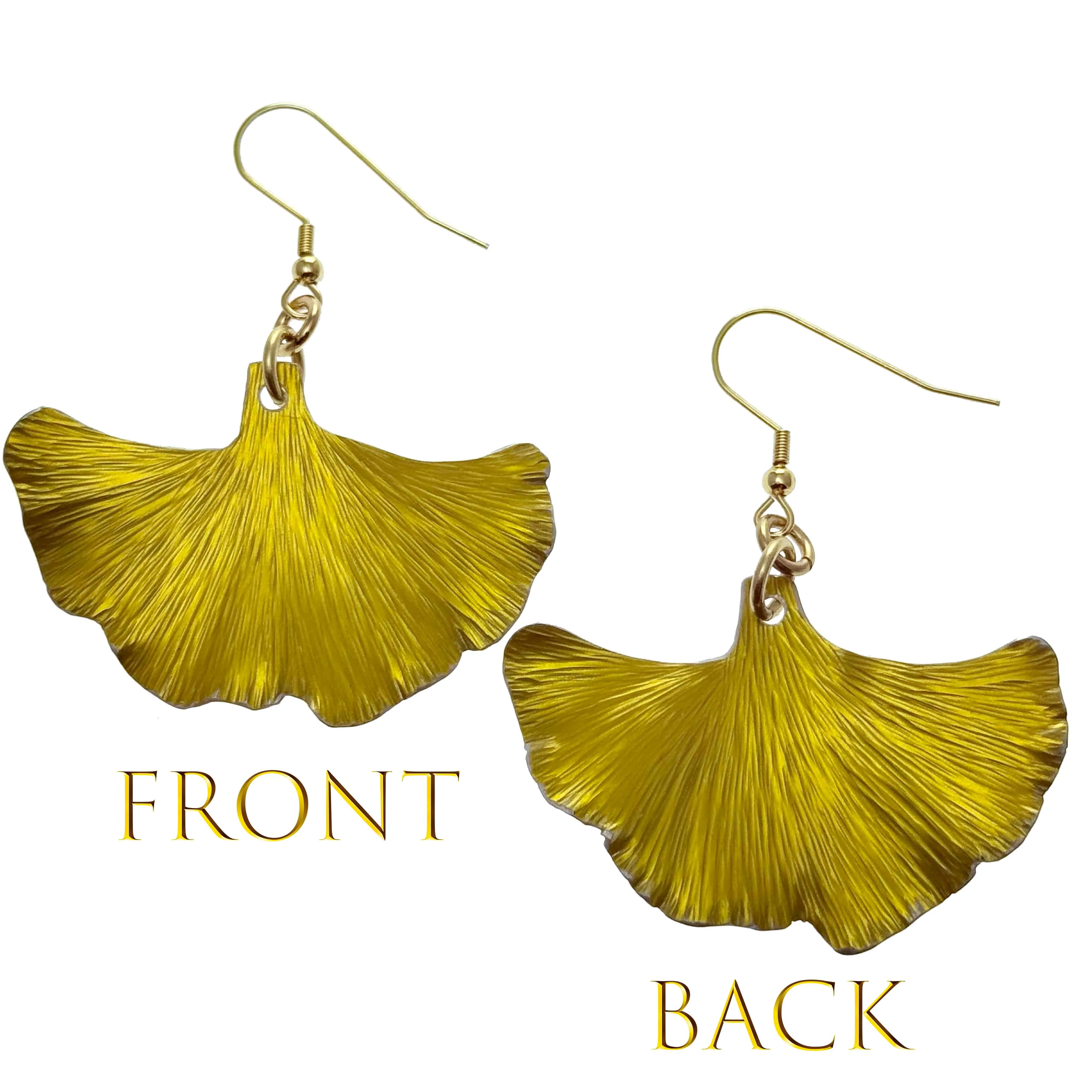 Medium Canary Yellow Anodized Ginkgo Leaf Earrings