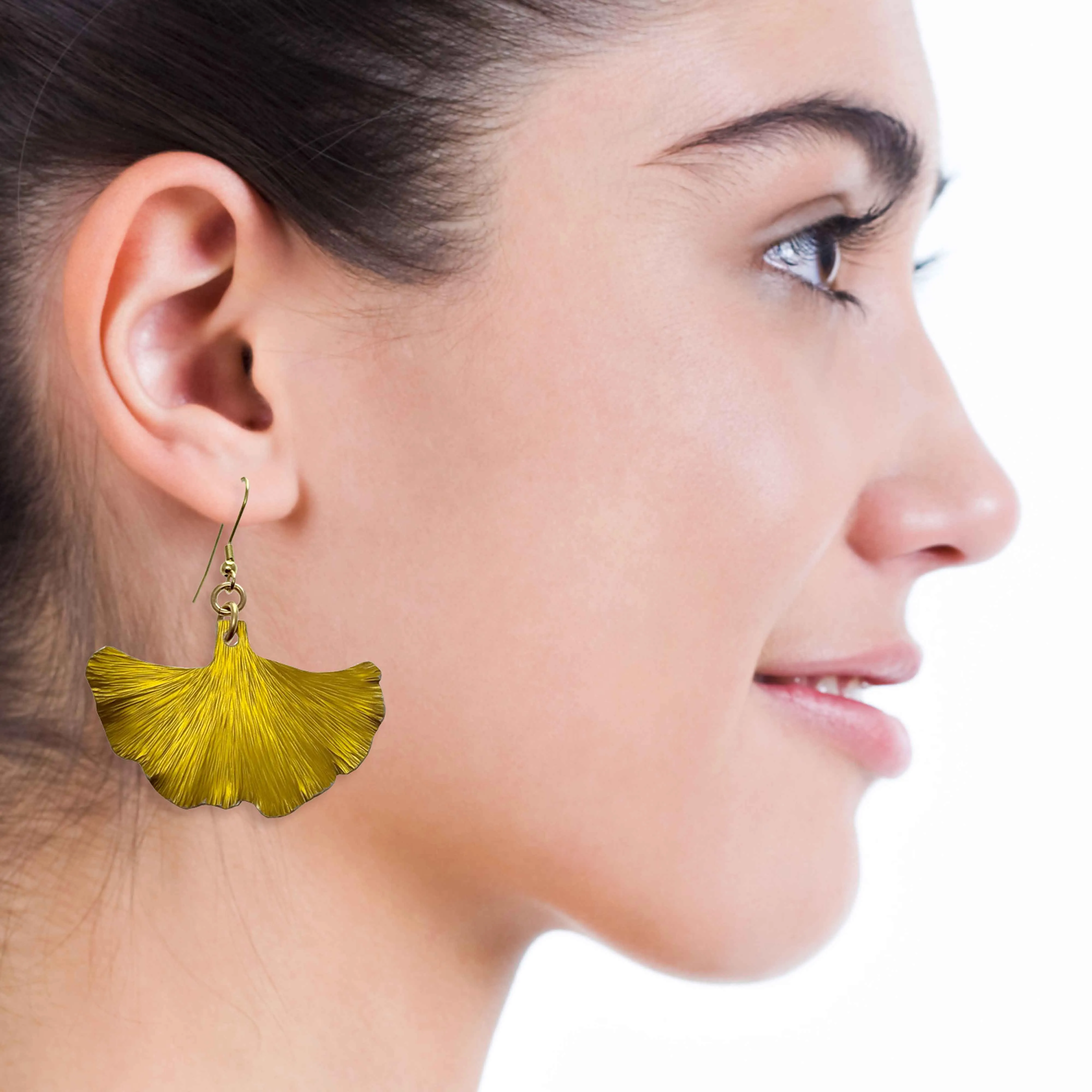 Medium Canary Yellow Anodized Ginkgo Leaf Earrings