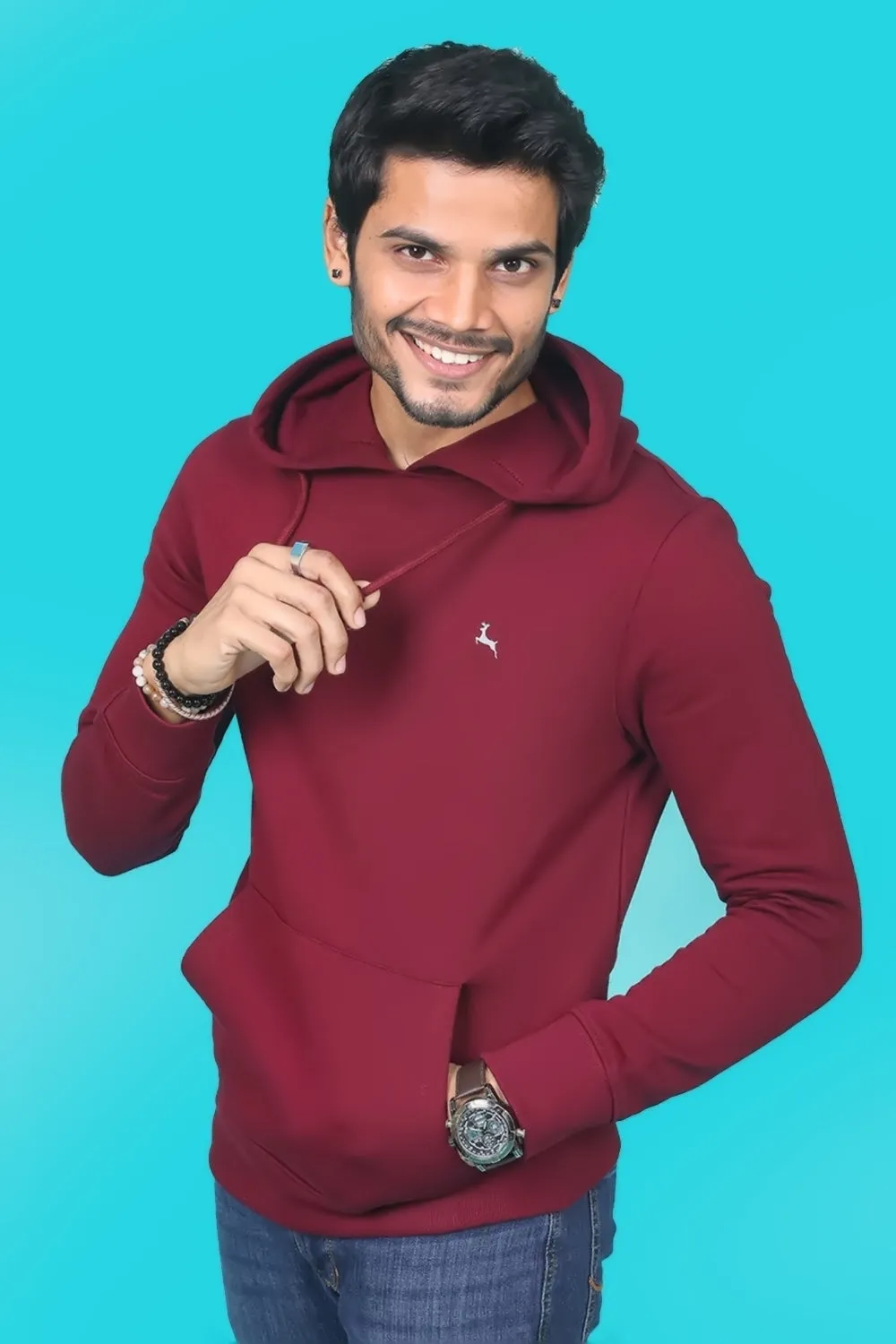 Men's Burgundy Hooded Jacket with Logo