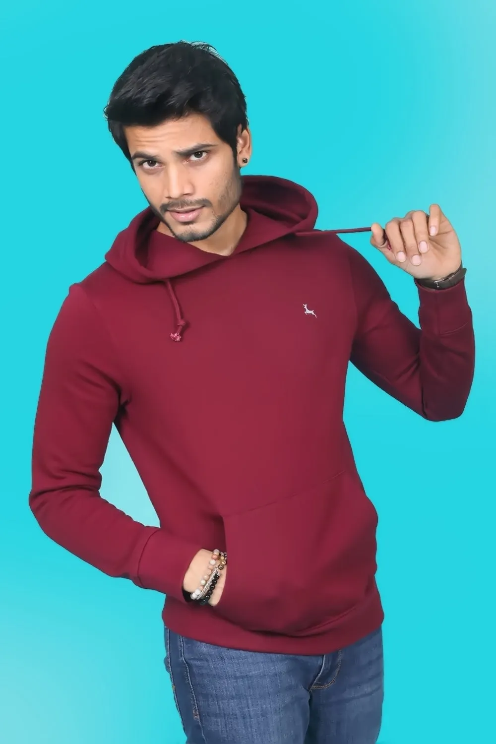 Men's Burgundy Hooded Jacket with Logo