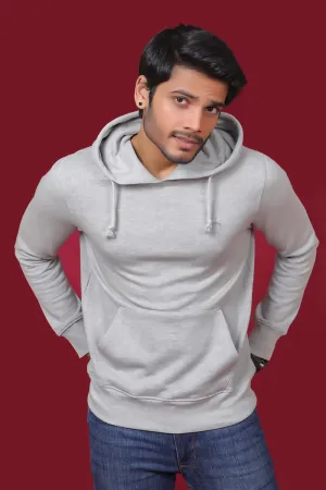 Men's Grey Melange Hooded Jacket with Logo