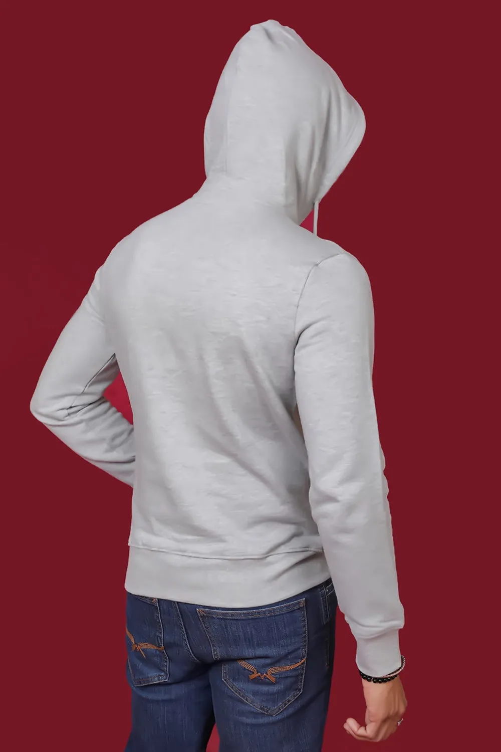 Men's Grey Melange Hooded Jacket with Logo