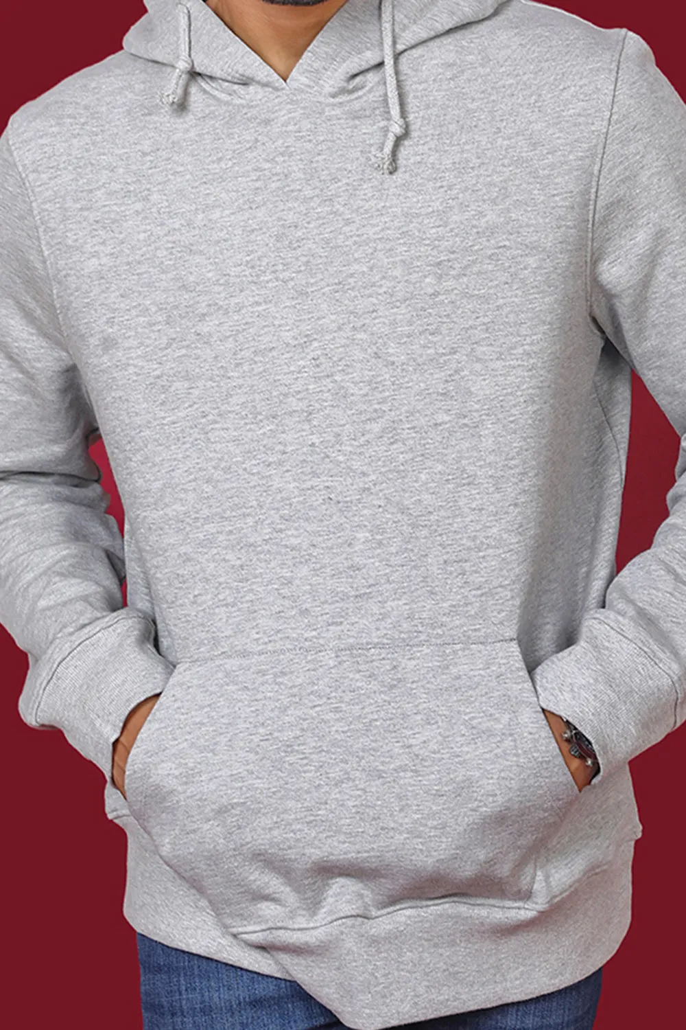 Men's Grey Melange Hooded Jacket