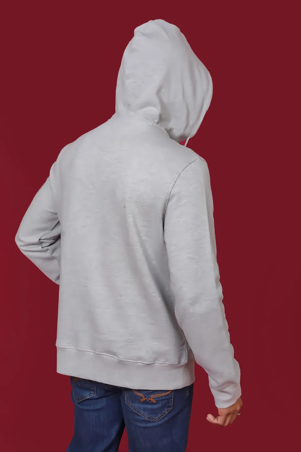 Men's Grey Melange Hooded Jacket