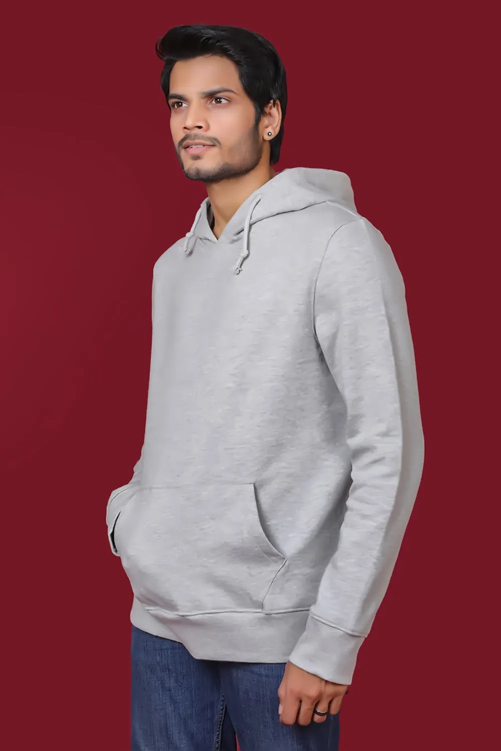 Men's Grey Melange Hooded Jacket