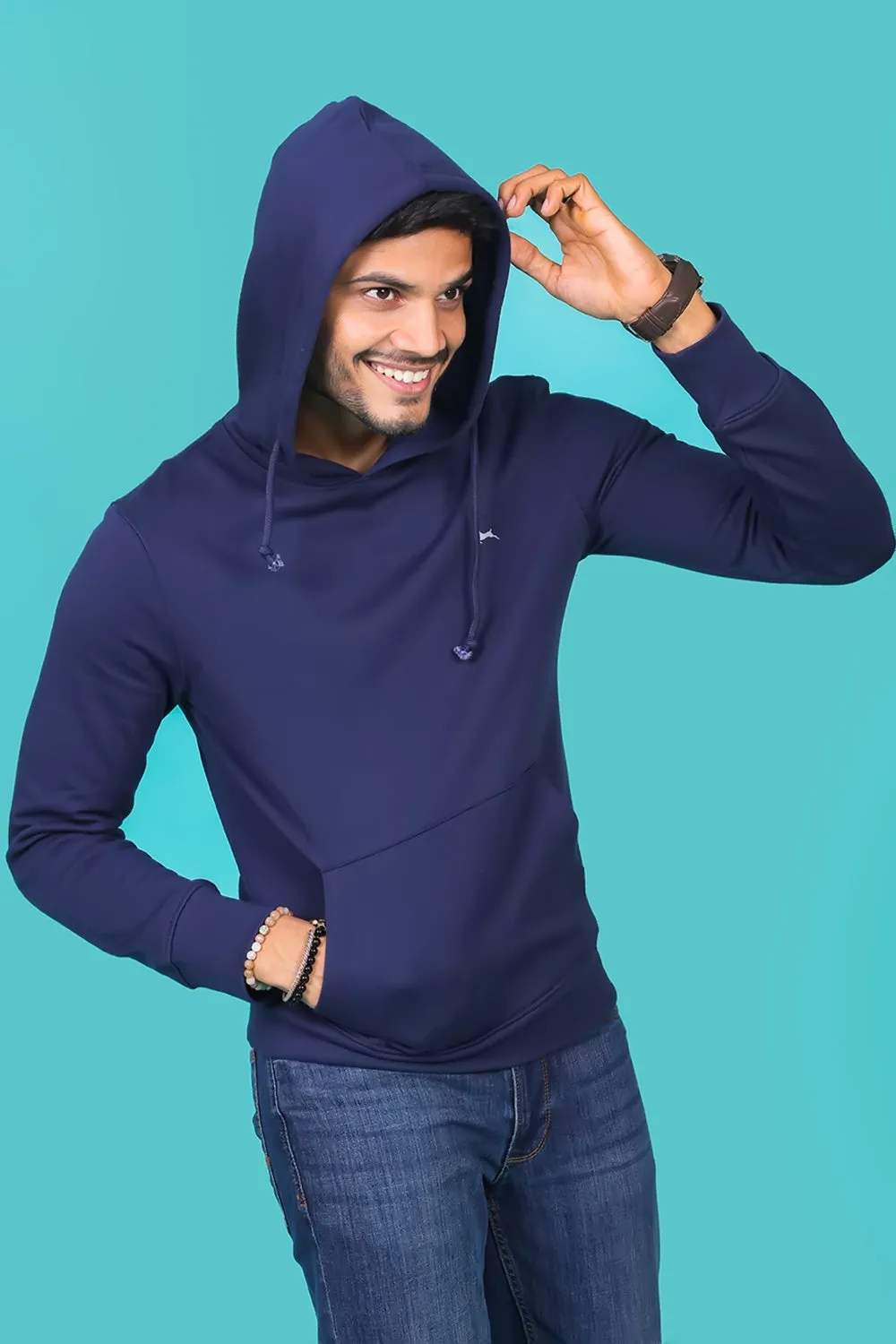 Men's Navy Hooded Jacket with Logo