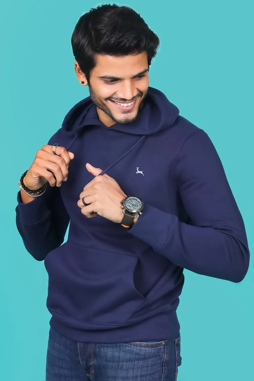 Men's Navy Hooded Jacket with Logo