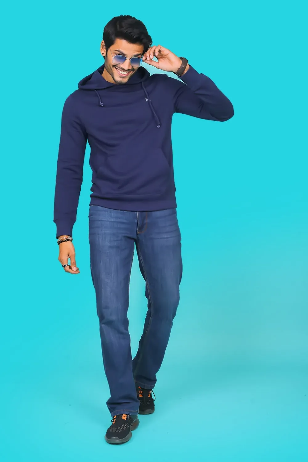 Men's Navy Hooded Jacket with Logo
