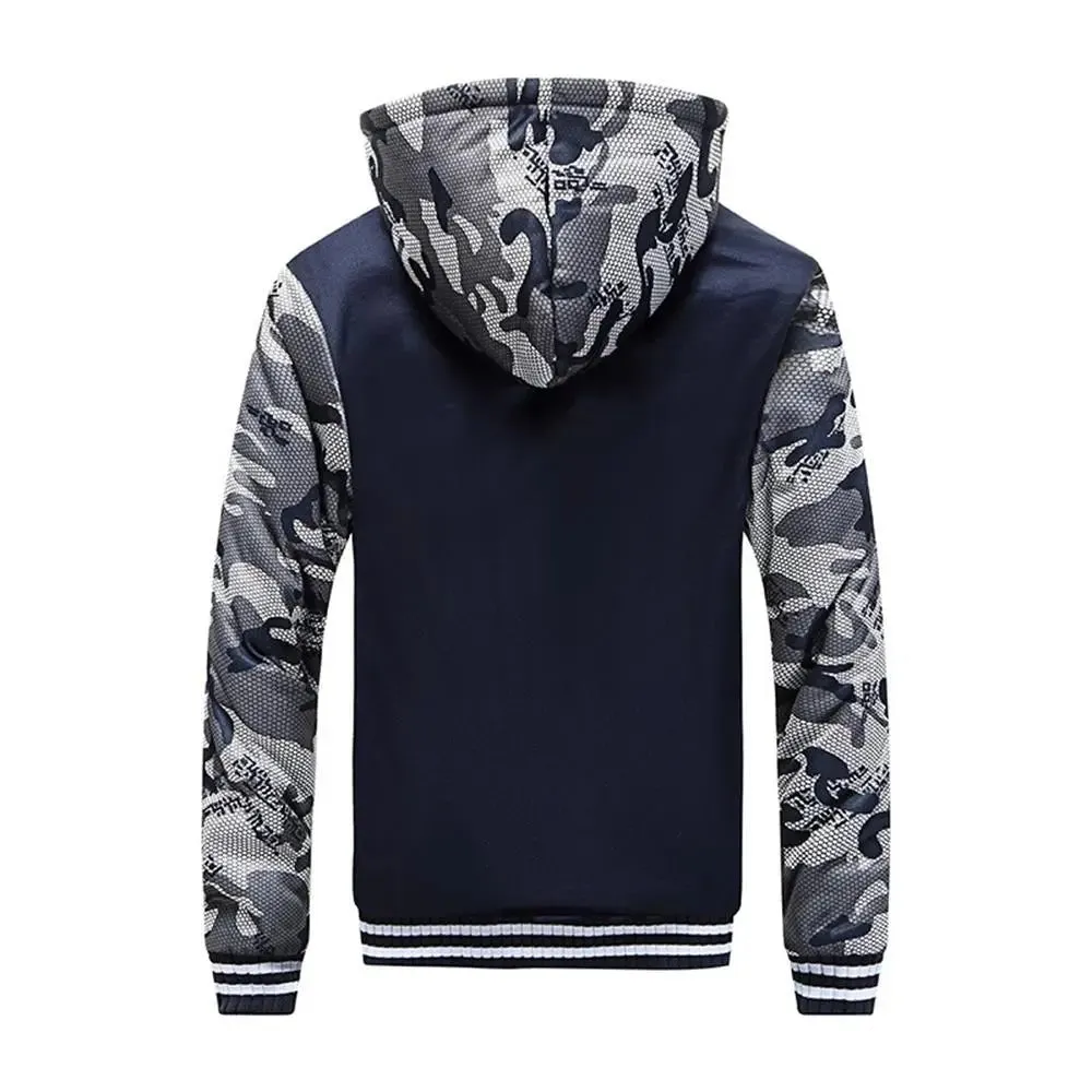 Men’s Premium Camouflage Winter Jacket - Thick Fleece-Lined Long Sleeve Coat with Hood - Casual Streetwear