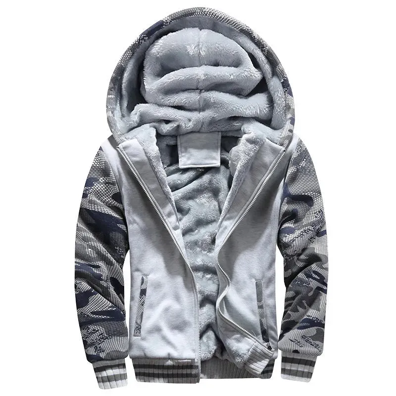 Men’s Premium Camouflage Winter Jacket - Thick Fleece-Lined Long Sleeve Coat with Hood - Casual Streetwear