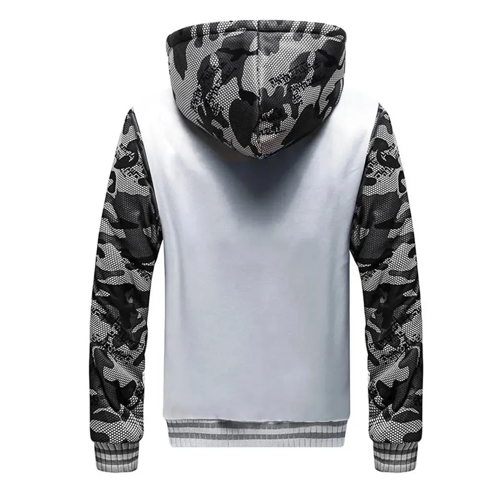 Men’s Premium Camouflage Winter Jacket - Thick Fleece-Lined Long Sleeve Coat with Hood - Casual Streetwear