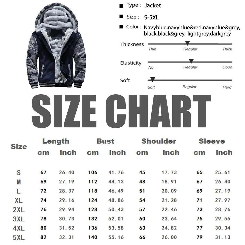 Men’s Premium Camouflage Winter Jacket - Thick Fleece-Lined Long Sleeve Coat with Hood - Casual Streetwear