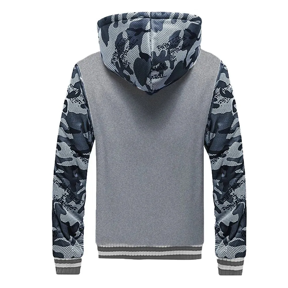 Men’s Premium Camouflage Winter Jacket - Thick Fleece-Lined Long Sleeve Coat with Hood - Casual Streetwear