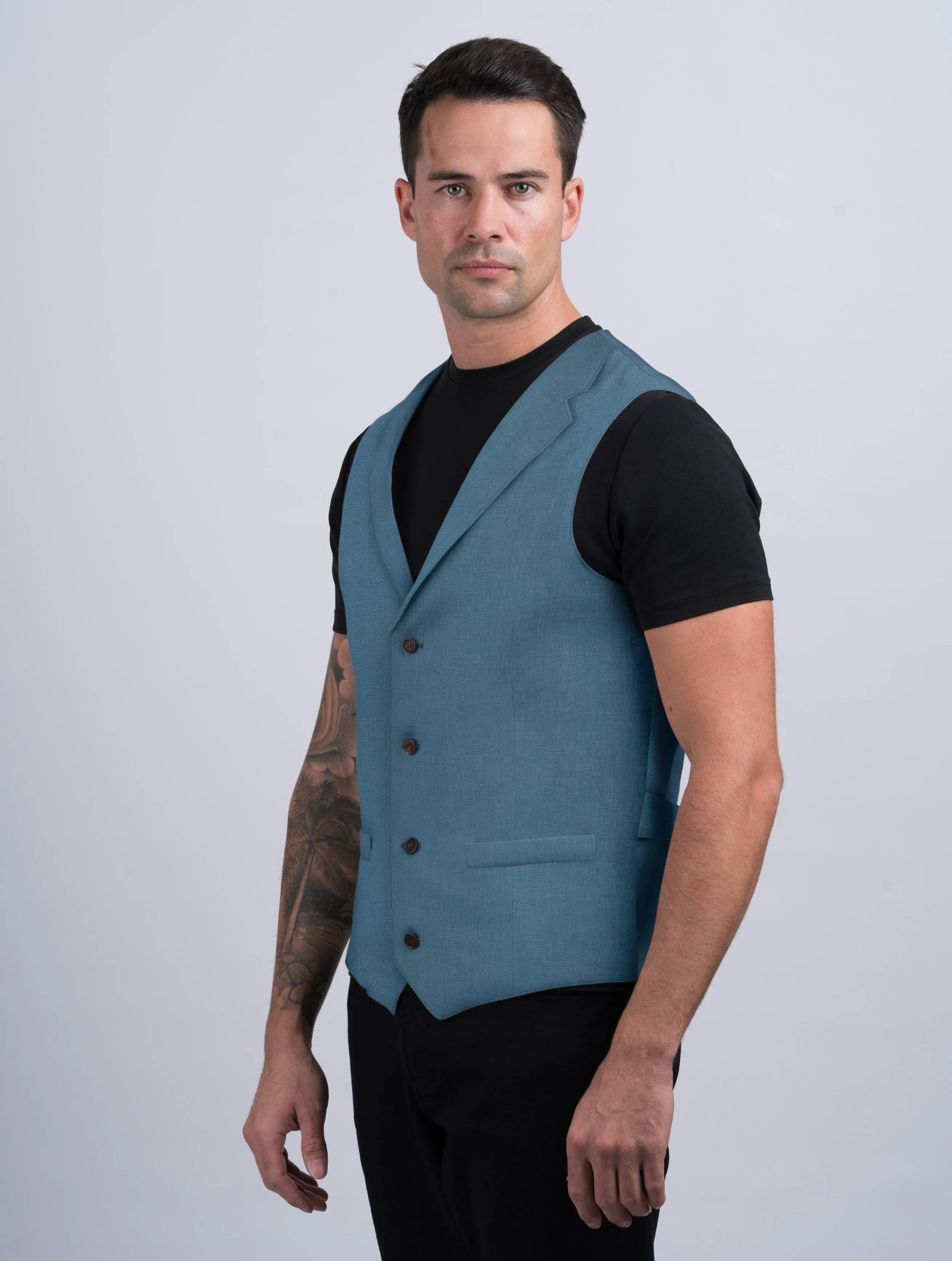 Mens Seafoam Linen Waistcoat & Vest With Revere