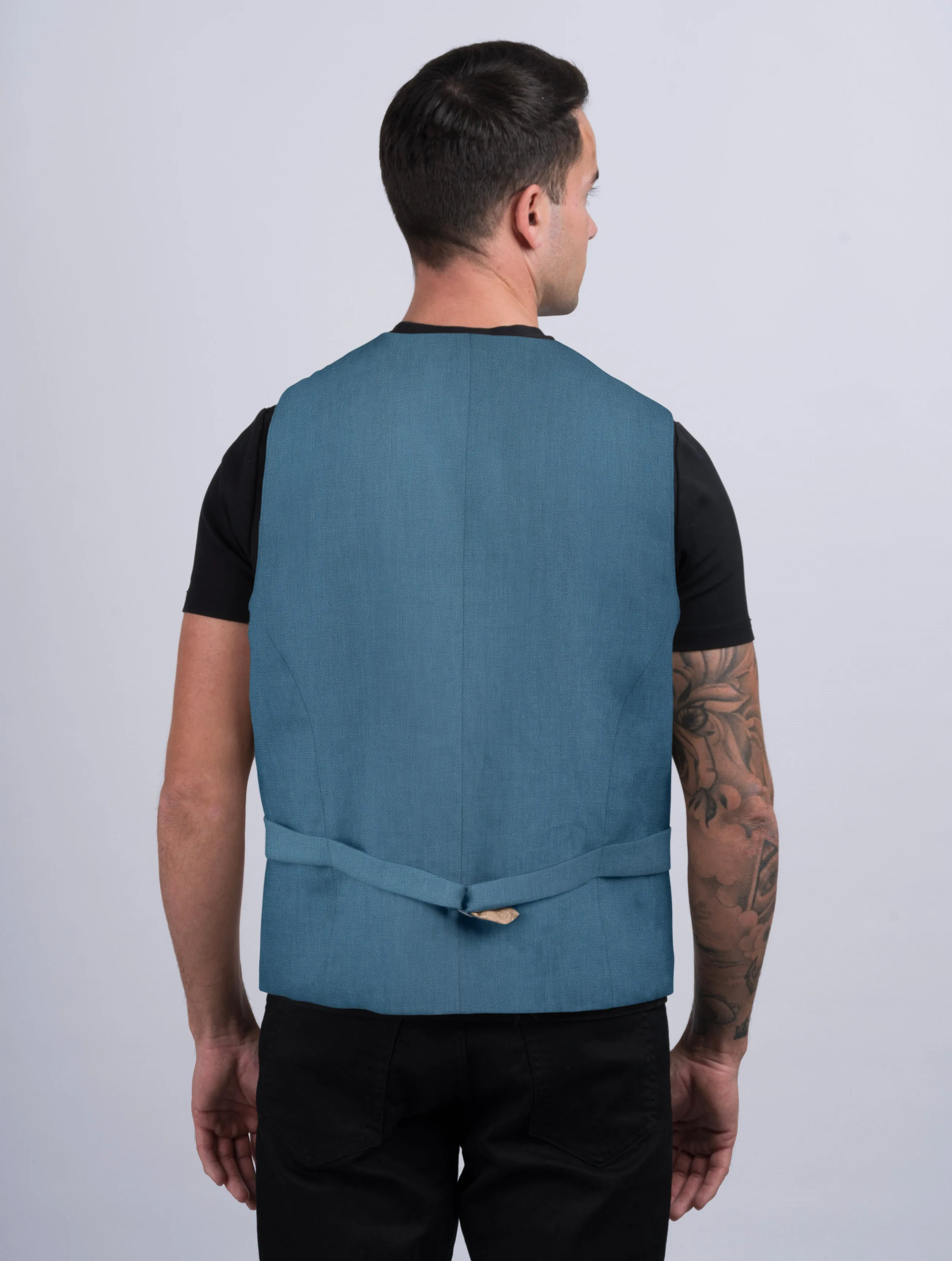 Mens Seafoam Linen Waistcoat & Vest With Revere