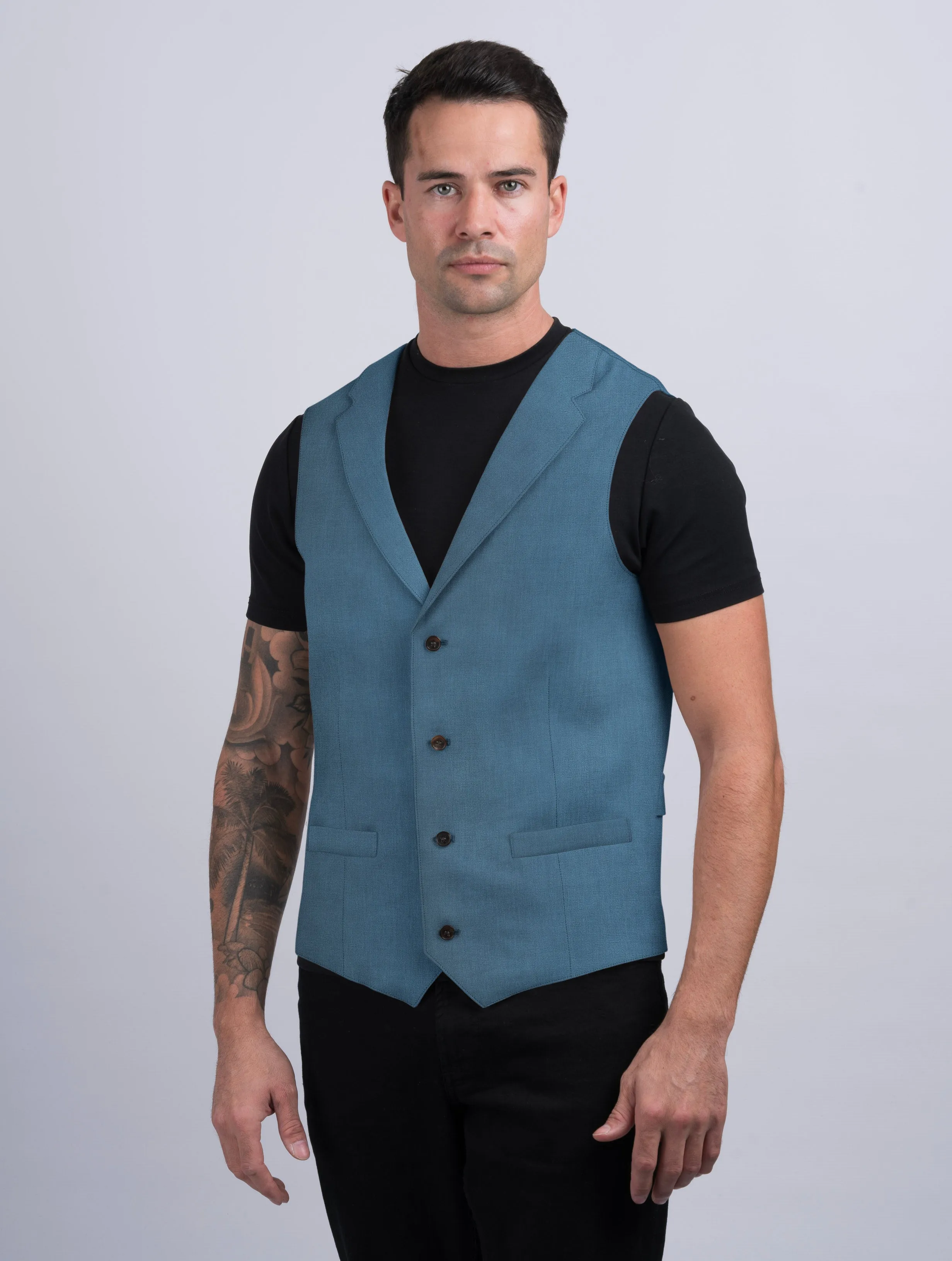Mens Seafoam Linen Waistcoat & Vest With Revere