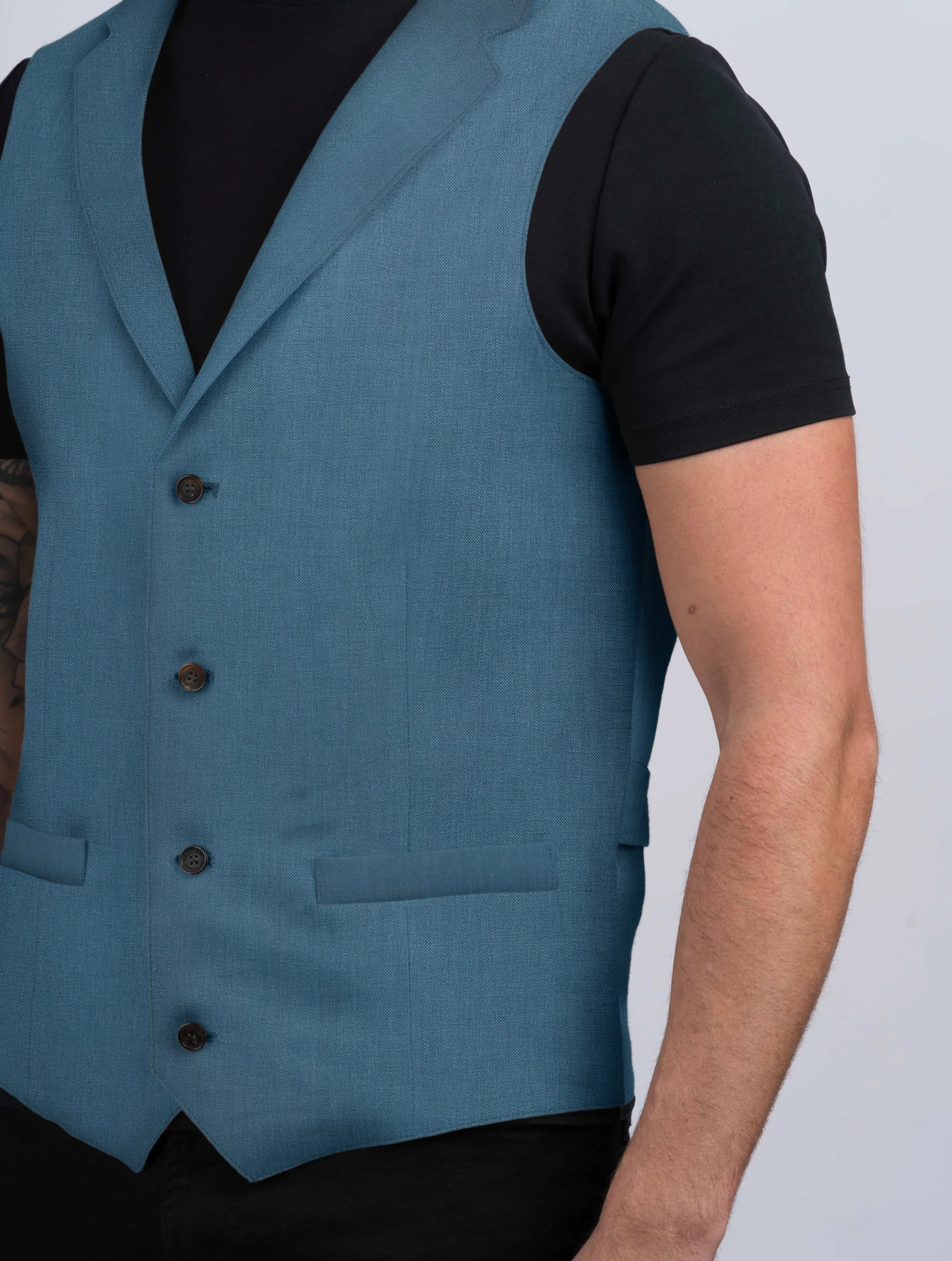 Mens Seafoam Linen Waistcoat & Vest With Revere