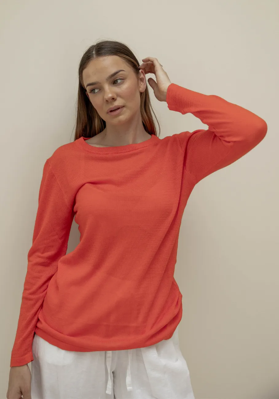 Miann & Co Womens - Venus Sheer Knit Long Sleeve T-Shirt - Tomato