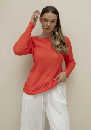 Miann & Co Womens - Venus Sheer Knit Long Sleeve T-Shirt - Tomato