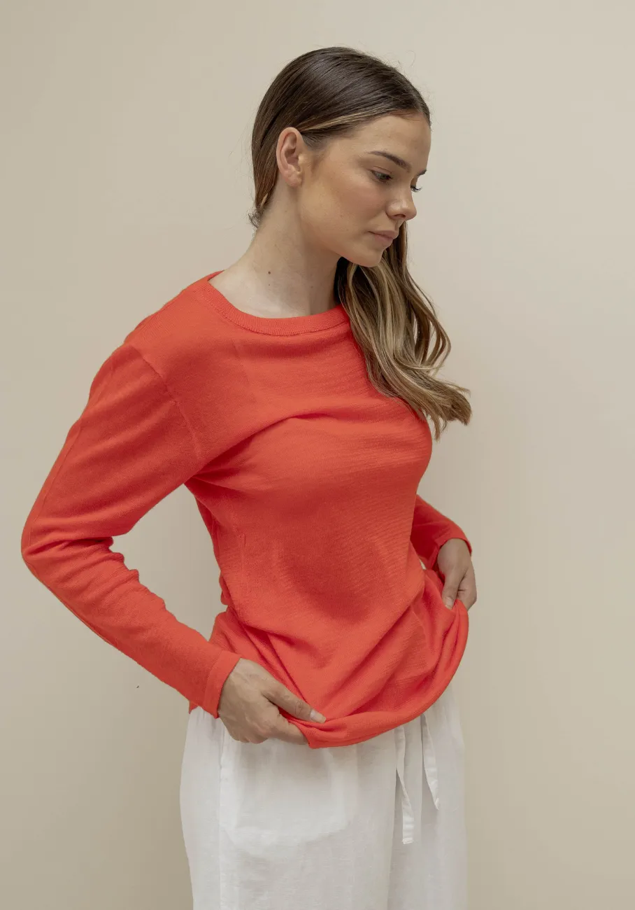 Miann & Co Womens - Venus Sheer Knit Long Sleeve T-Shirt - Tomato