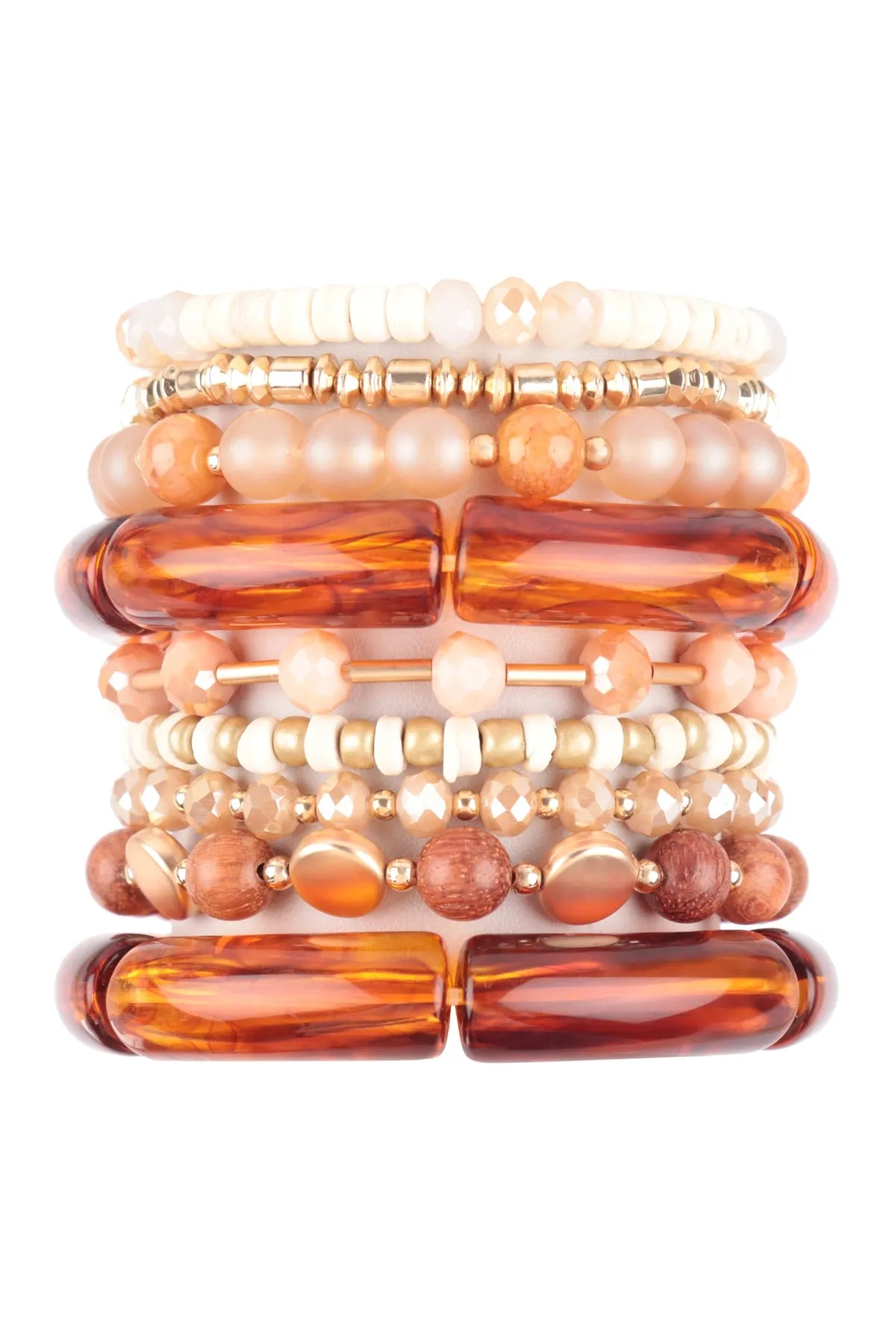 MIX BEADS, TUBULAR, WOOD, RONDELLE, CHARM VERSATILE STRETCH BRACELET