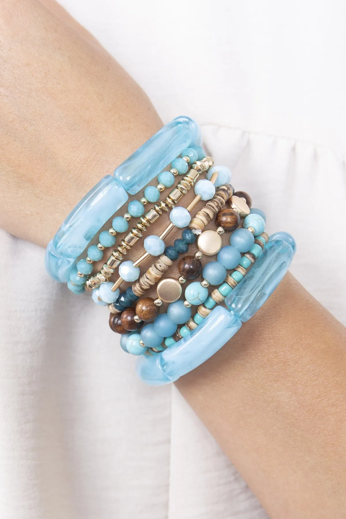 MIX BEADS, TUBULAR, WOOD, RONDELLE, CHARM VERSATILE STRETCH BRACELET